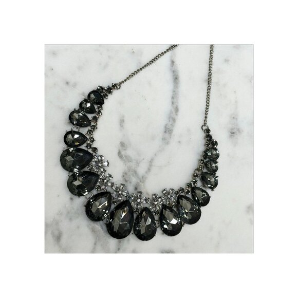 Teardrop Crystal Statement Necklace With Adjustable Chain Goth Wedding Prom - Picture 1 of 8